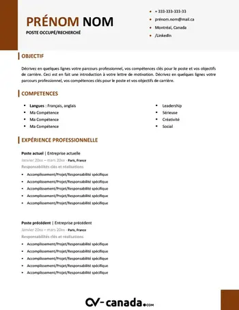 Exemple De CV Canadien à Télécharger 2026