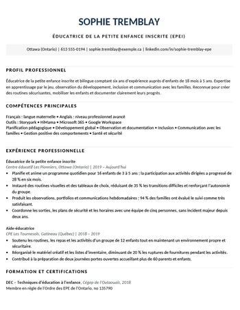Modèle de CV bilingue pour le Canada en versions française et anglaise