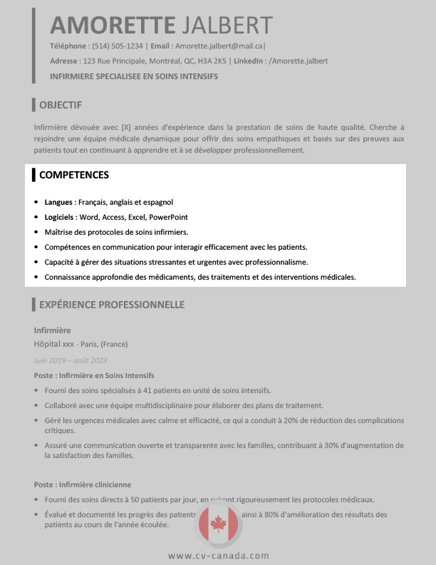 compétences sur cv canadien