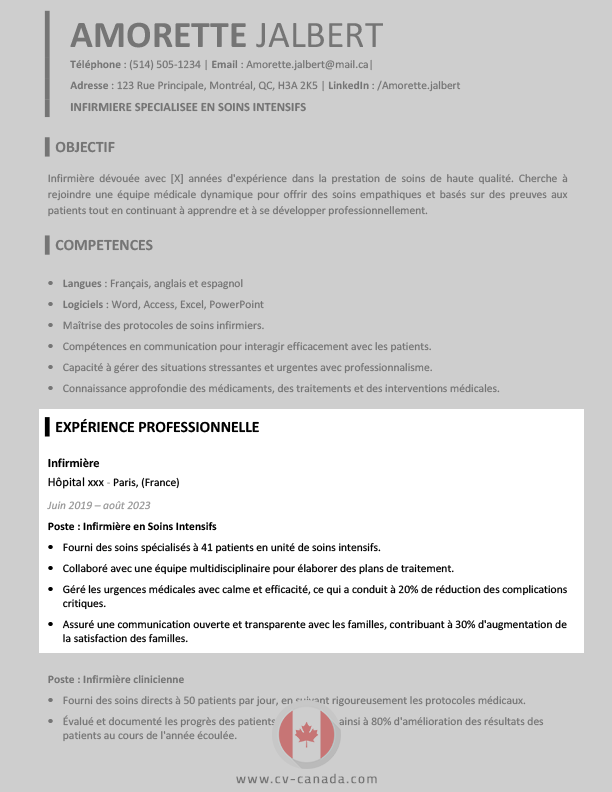 expériences sur cv canadien
