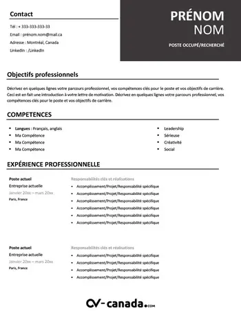 Cv Canadien pour immigration 2026