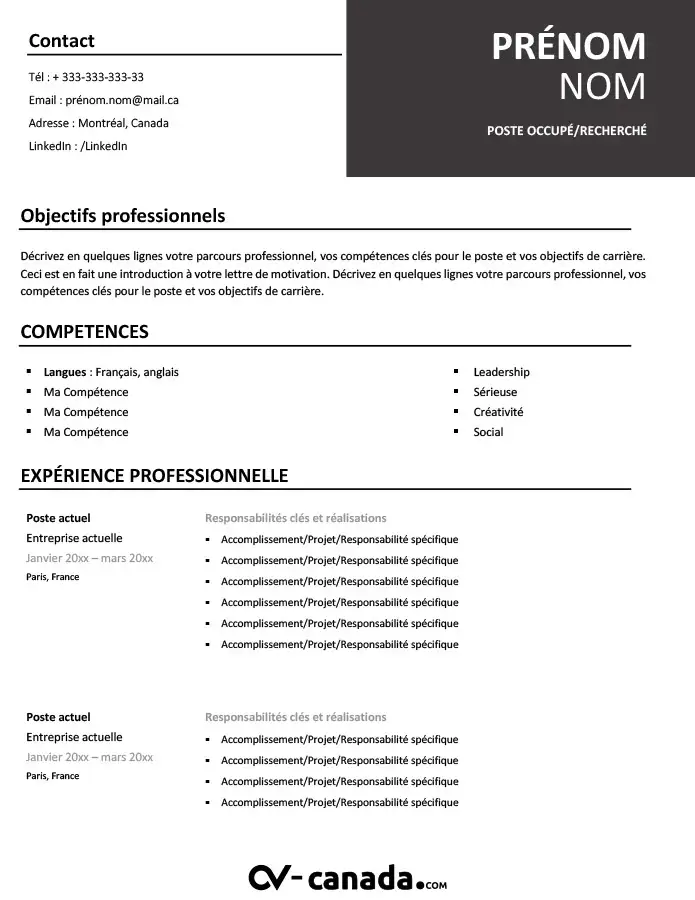 ECv Canadien pour immigration 2025