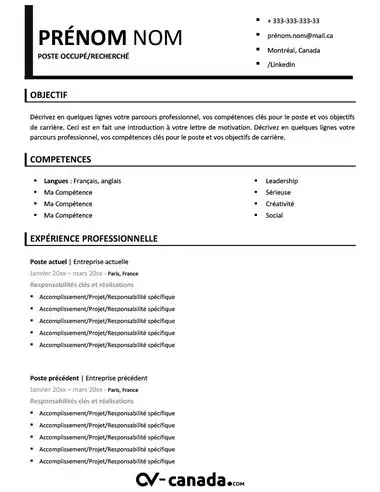 CV Canadien Professionnel à Télécharger