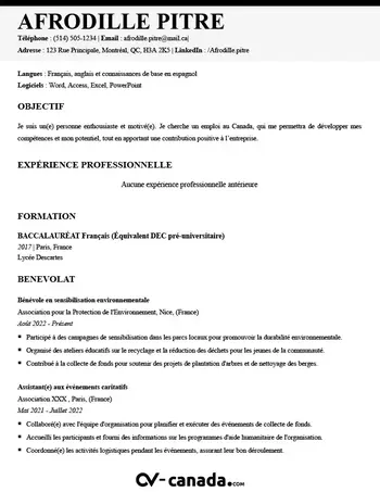 CV canadien sans expérience ni diplôme