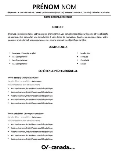 Exemple De CV Canadien simple