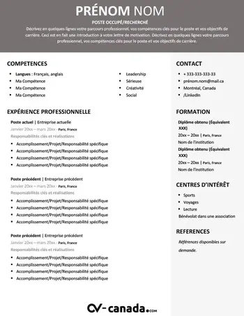 Exemple De CV Canadien word 2026