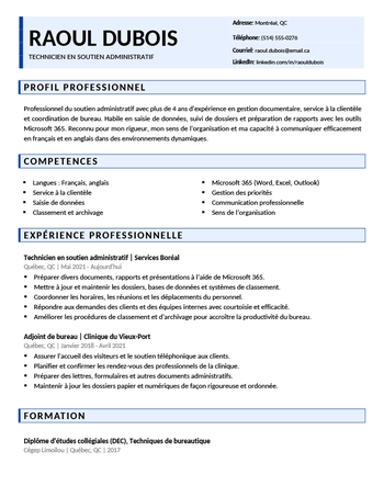Exemple De CV Québec word