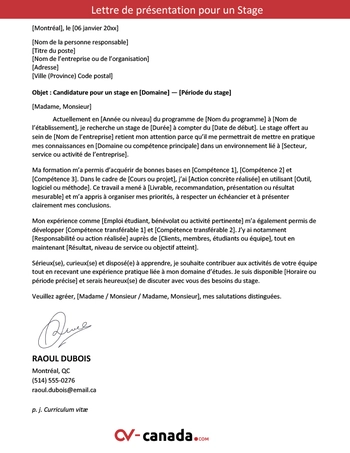 exemple de lettre de presentation pour stage