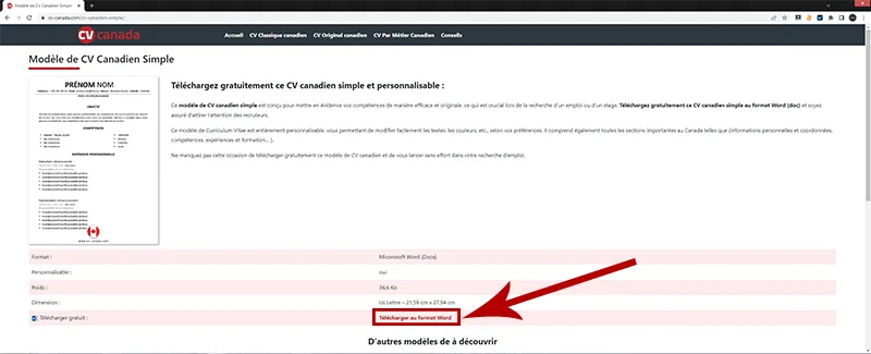 Comment télécharger un CV canadien